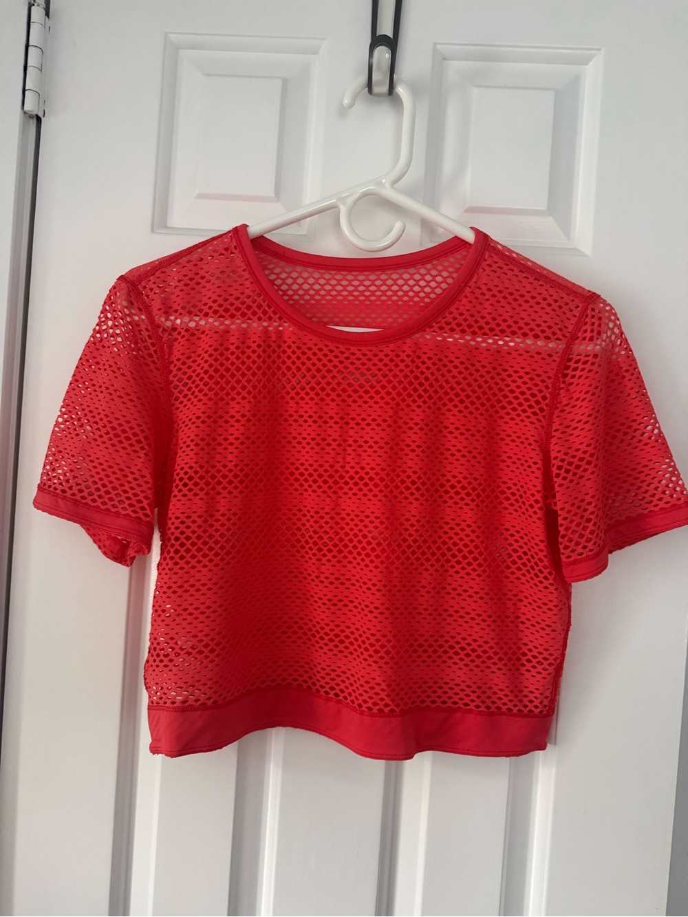 lululemon athletica Red/orange Short-Sleeve Mesh Crop Top